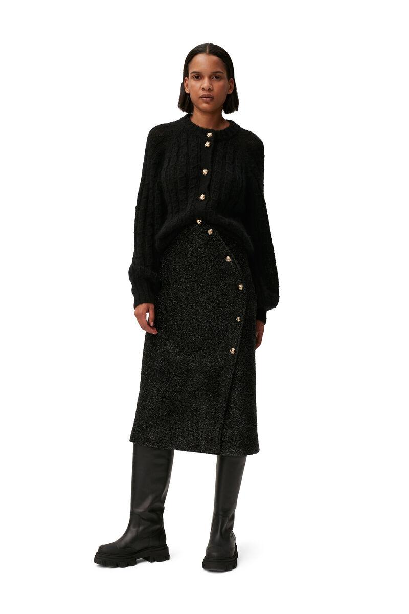 Cable Cardigan, Merino Wool, in colour Black - 1 - GANNI