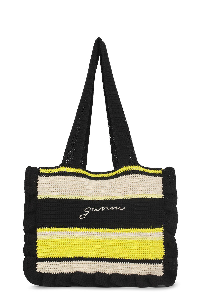 Crochet Frill Tote Bag, in colour Golden Kiwi - 1 - GANNI