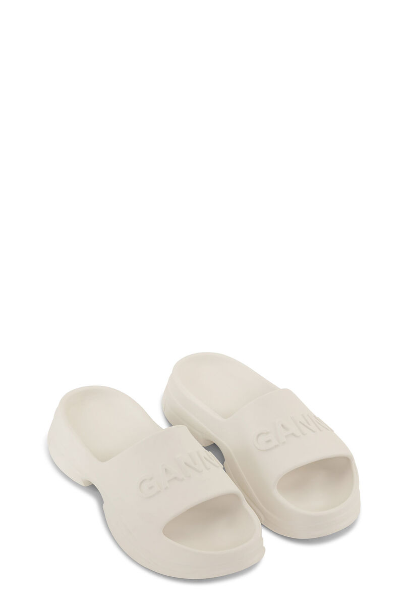 White Pool Slide Sandals , Acetate, in colour Egret - 2 - GANNI