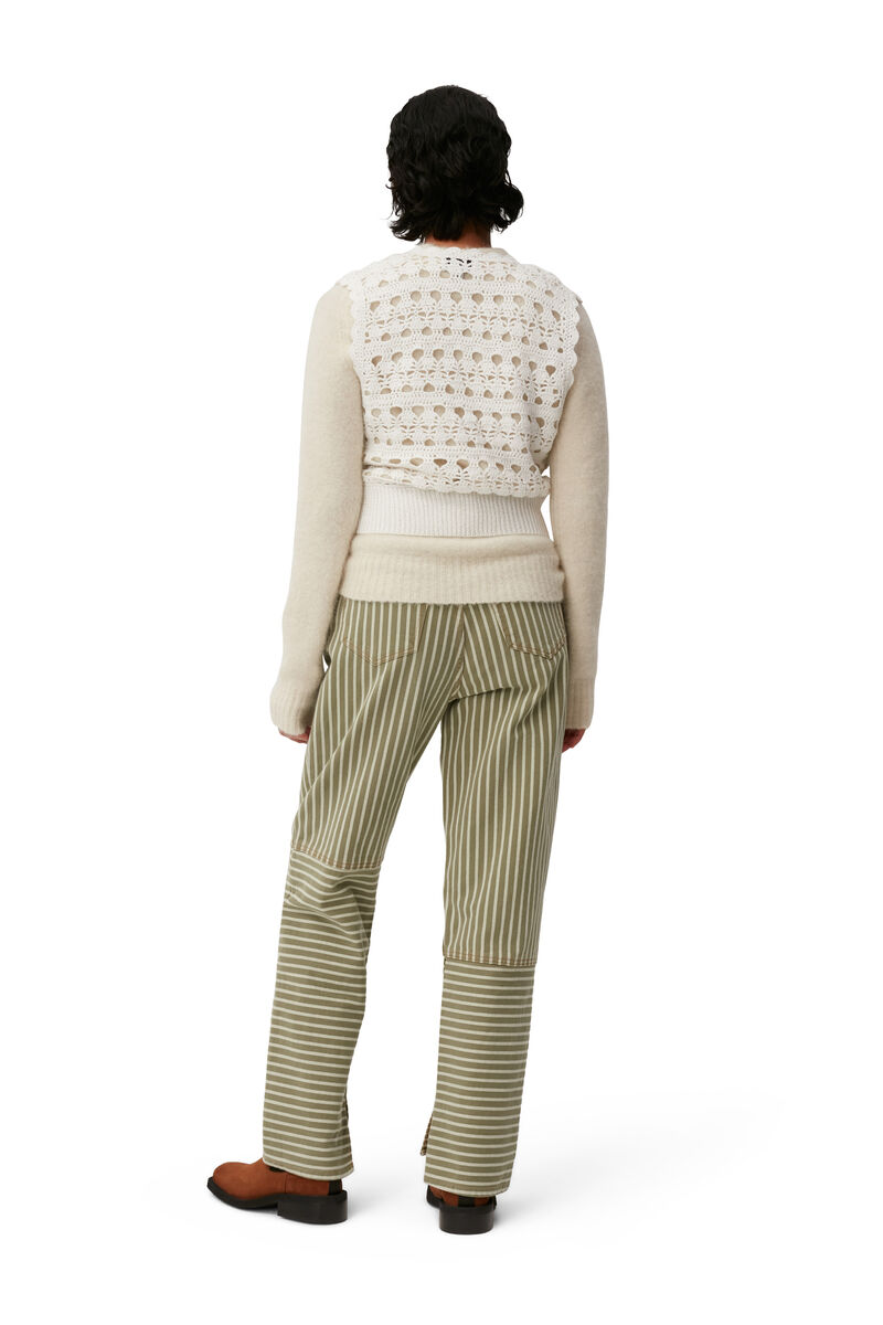 Crochet V-neck Vest, Nylon, in colour Egret - 3 - GANNI