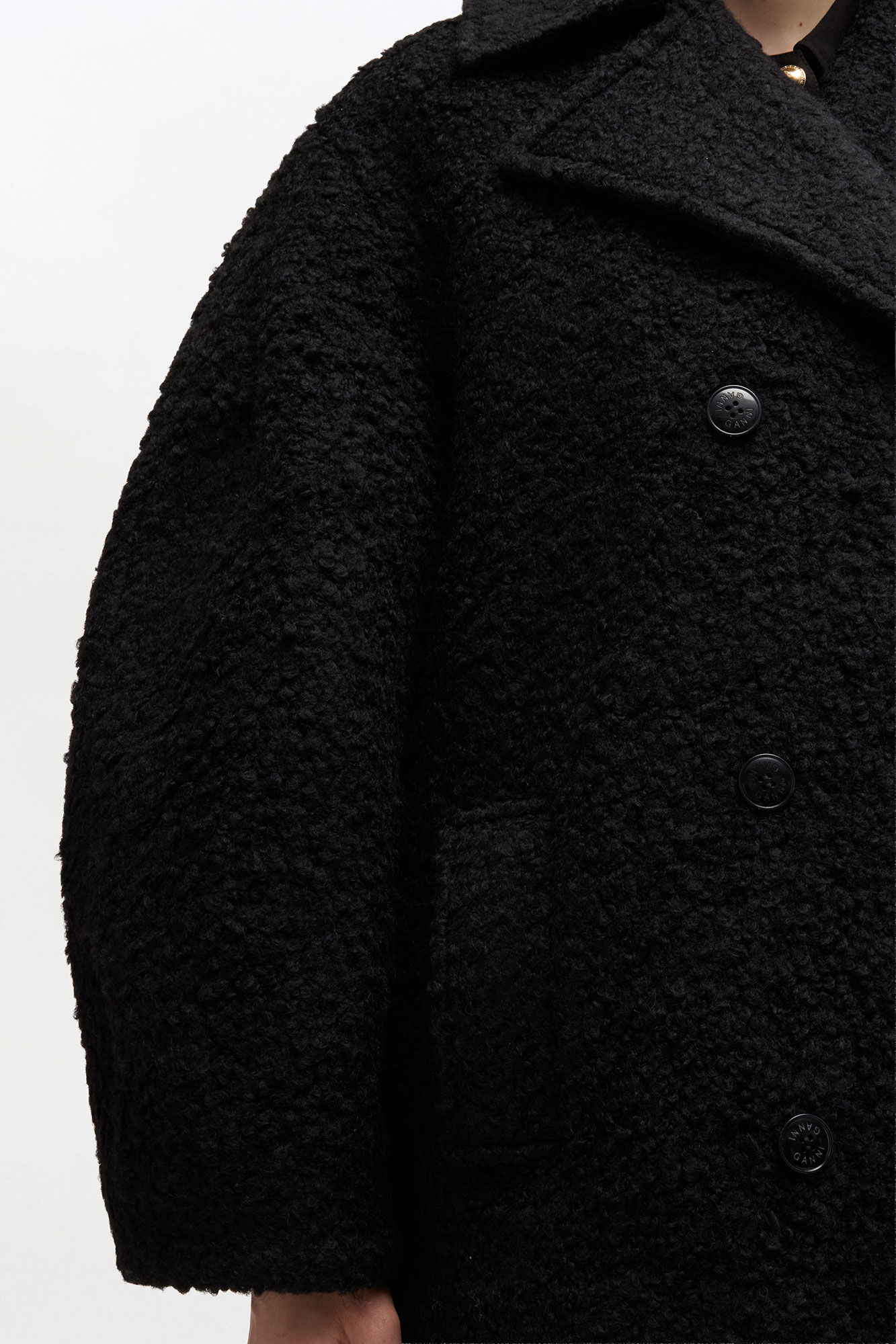 Black Boucle Midi Coat, Wool, in colour Black - 3 - GANNI