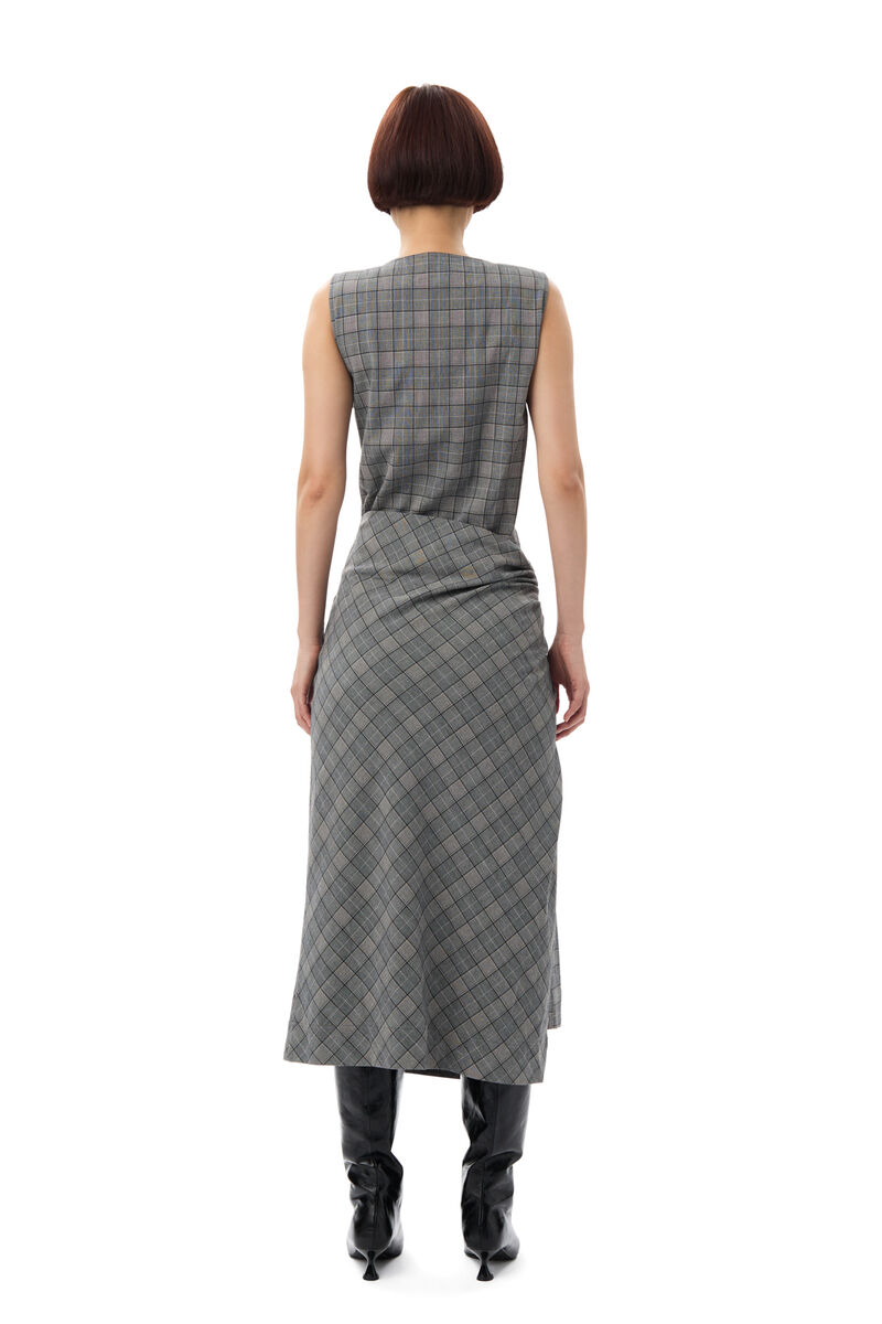 GANNI x Paloma Elsesser Check Mix Sleeveless Layer-kjole, Elastane, in colour Frost Gray - 8 - GANNI