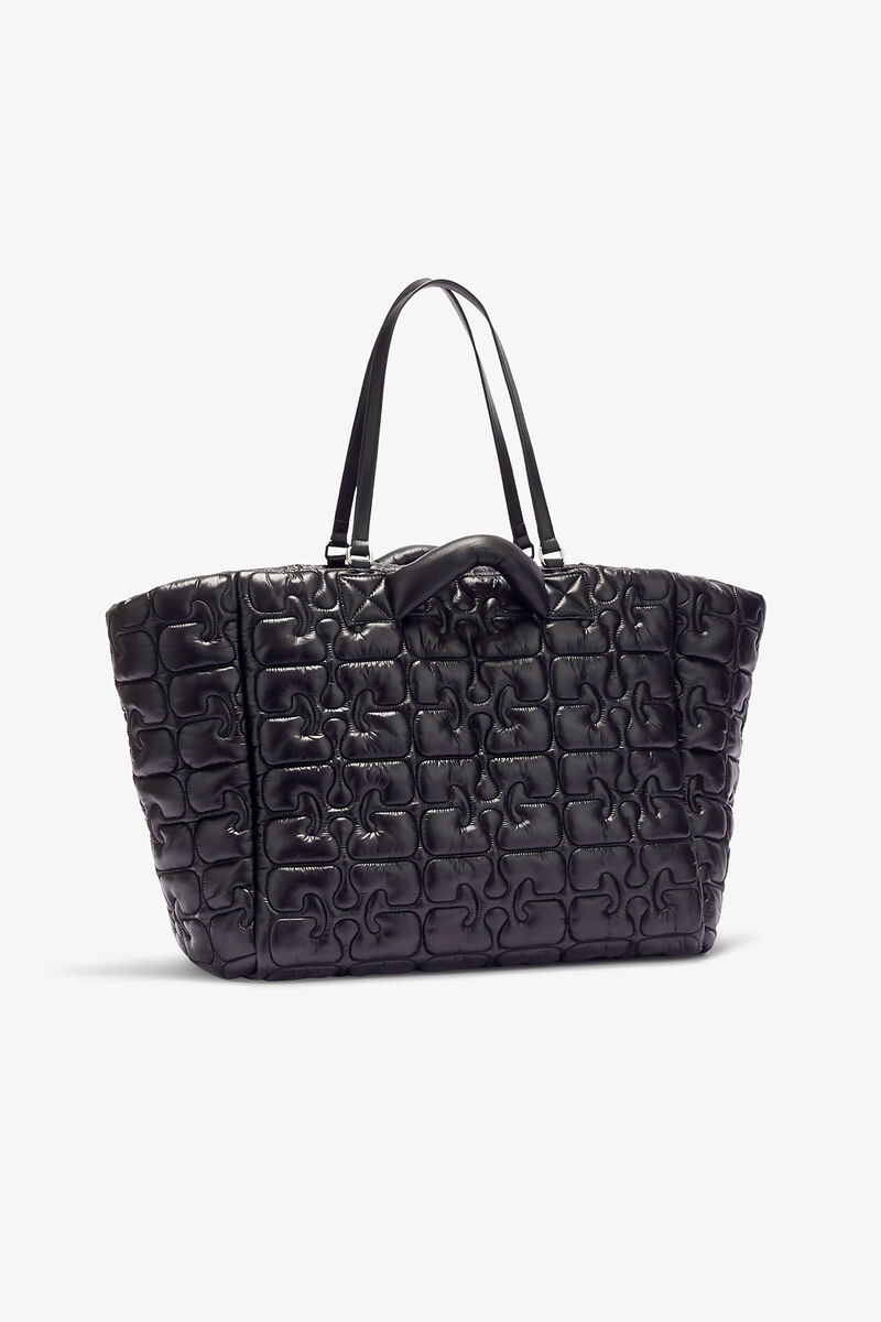 Quilted Re-Tech XXL Tote, in colour Black - 2 - GANNI