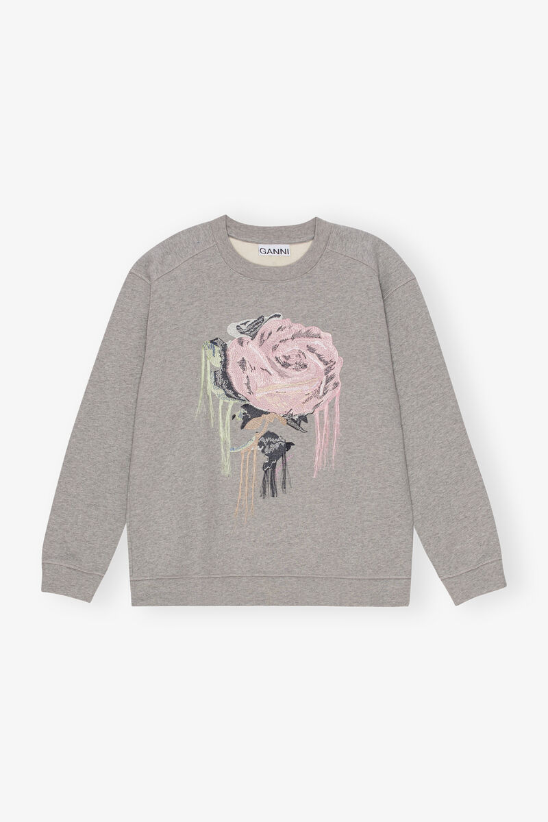 Grey Fleece Sweatshirt, Cotton, in colour Paloma Melange - 1 - GANNI