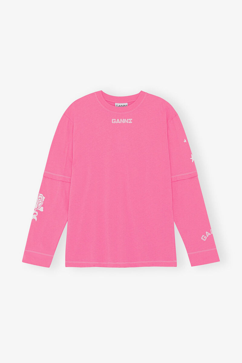 Langarm-T-Shirt, Cotton, in colour Shocking Pink - 3 - GANNI
