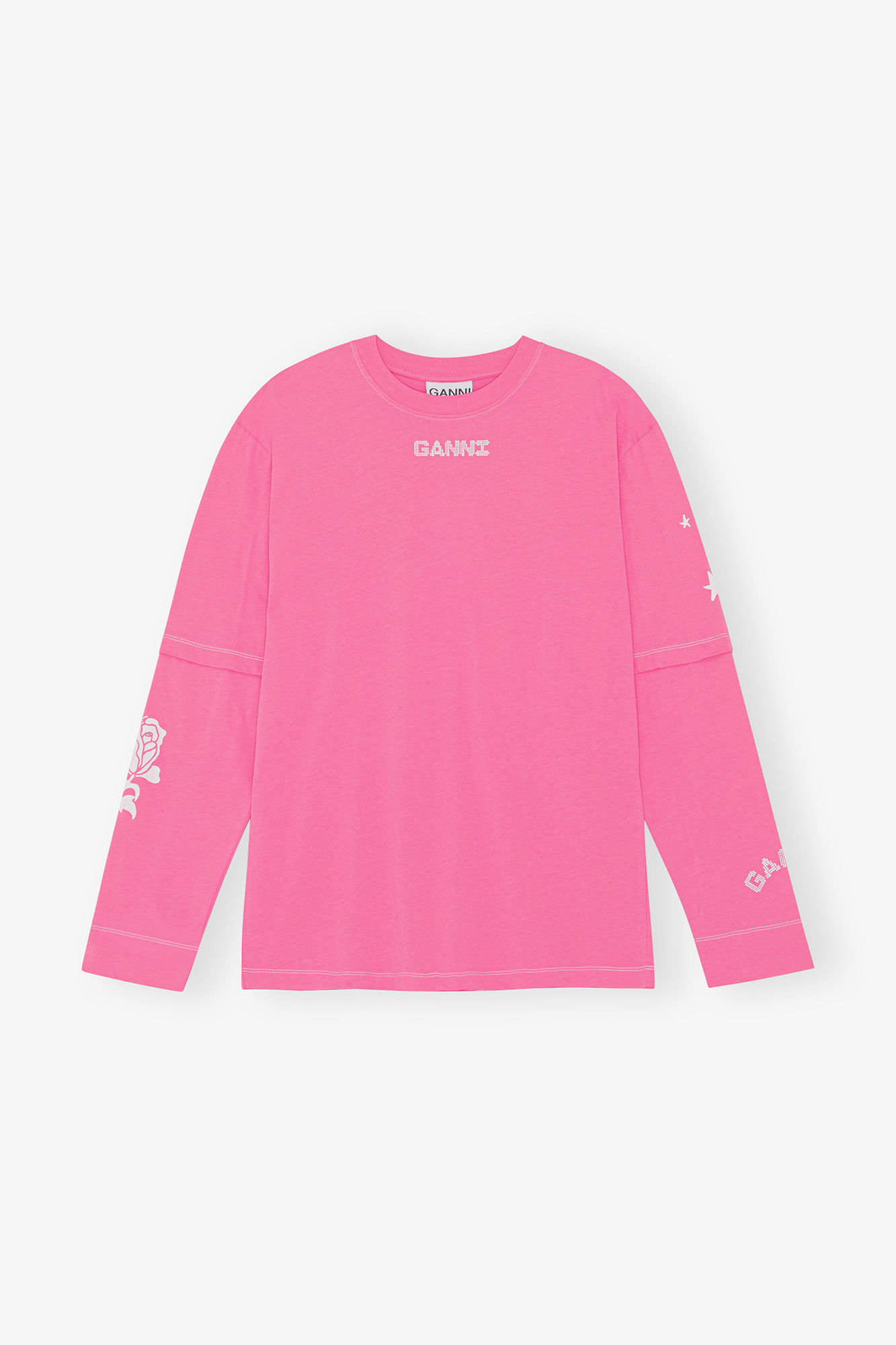 Langarm-T-Shirt, Cotton, in colour Shocking Pink - 3 - GANNI