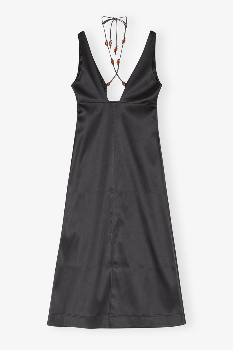 Double Satin Halter-Neck Dress, Elastane, in colour Black - 2 - GANNI
