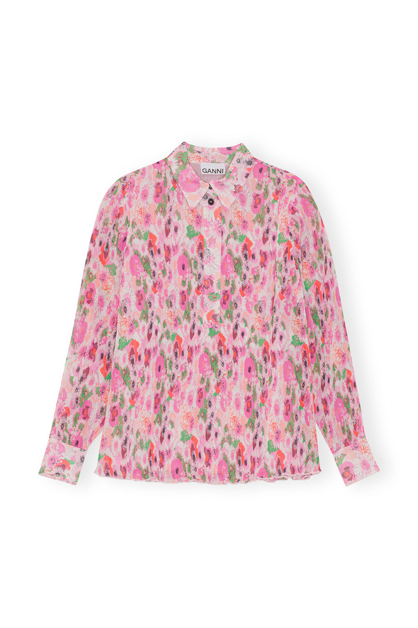 Blus i plisserat georgettetyg, Recycled Polyester, in colour Sugar Plum - 1 - GANNI