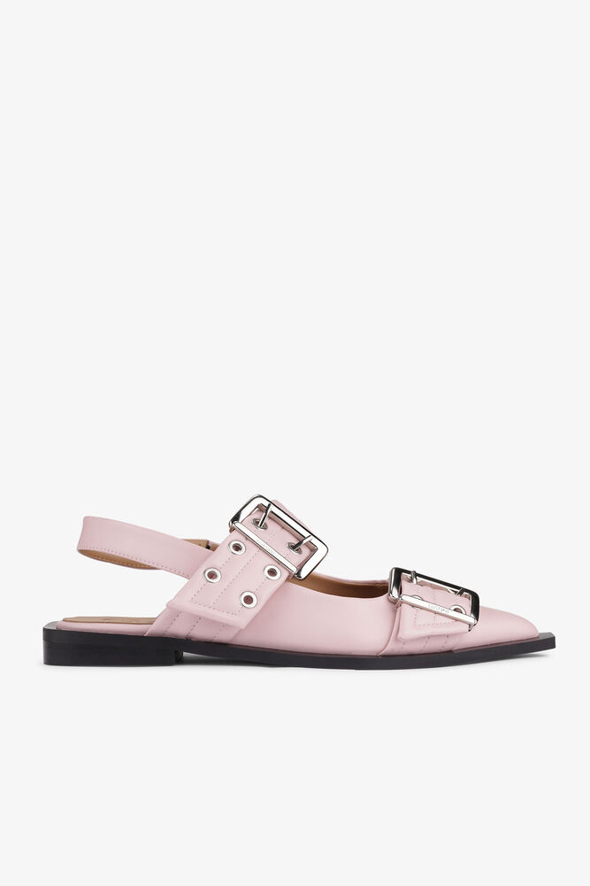 Light Pink Feminine Buckle Ballerinas, Chalk Pink