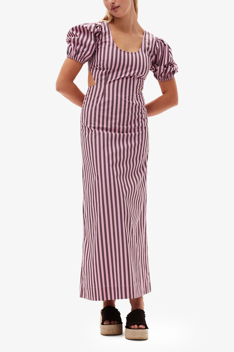 Striped Cotton Cutout Dress, Organic Cotton, in colour Bonbon - 1 - GANNI