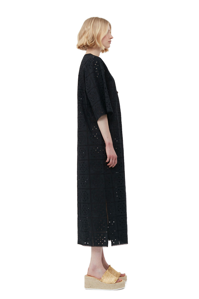 Broderie Anglaise T-shirt Dress, Cotton, in colour Black - 3 - GANNI