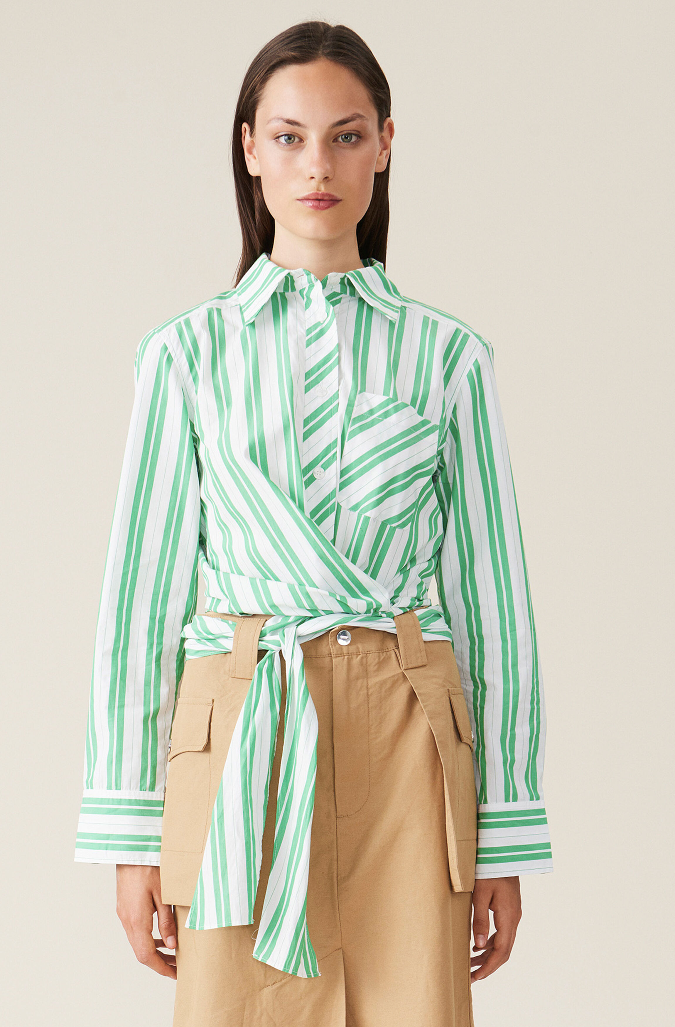 ganni green striped shirt
