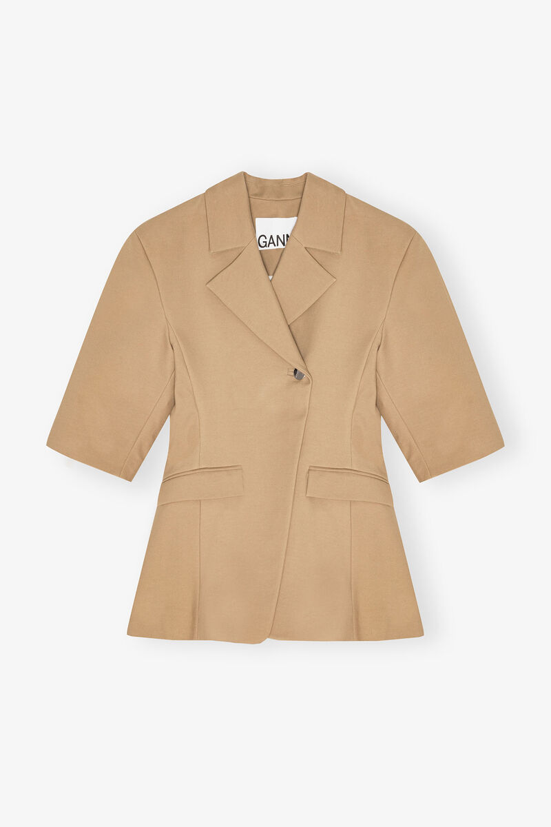 Camel 3/4 Sleeve Blazer, Elastane, in colour Tiger's Eye - 1 - GANNI