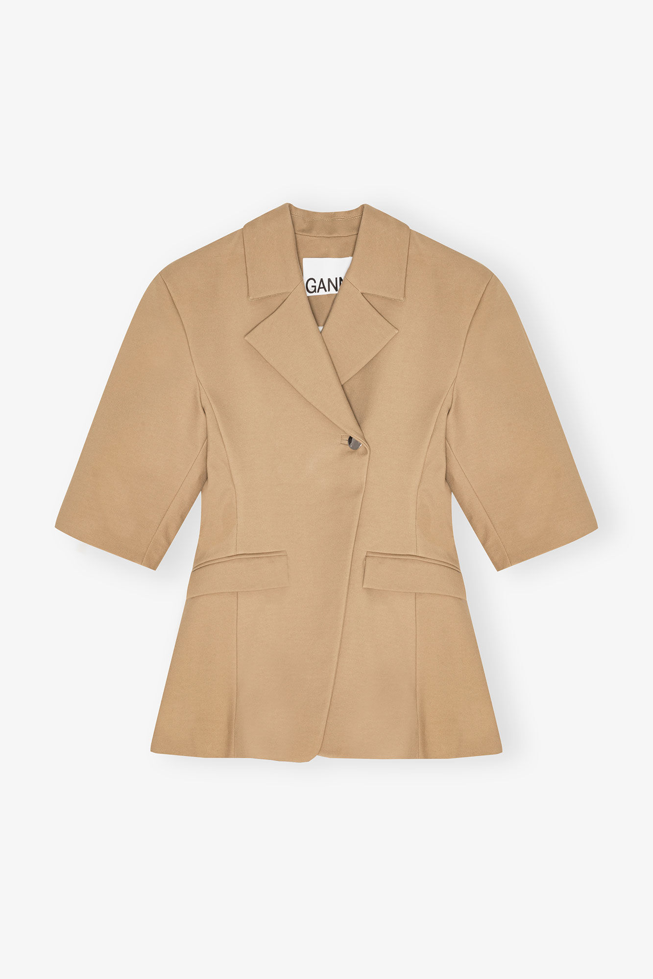 Camel 3/4 Sleeve Blazer, Elastane, in colour Tiger's Eye - 1 - GANNI