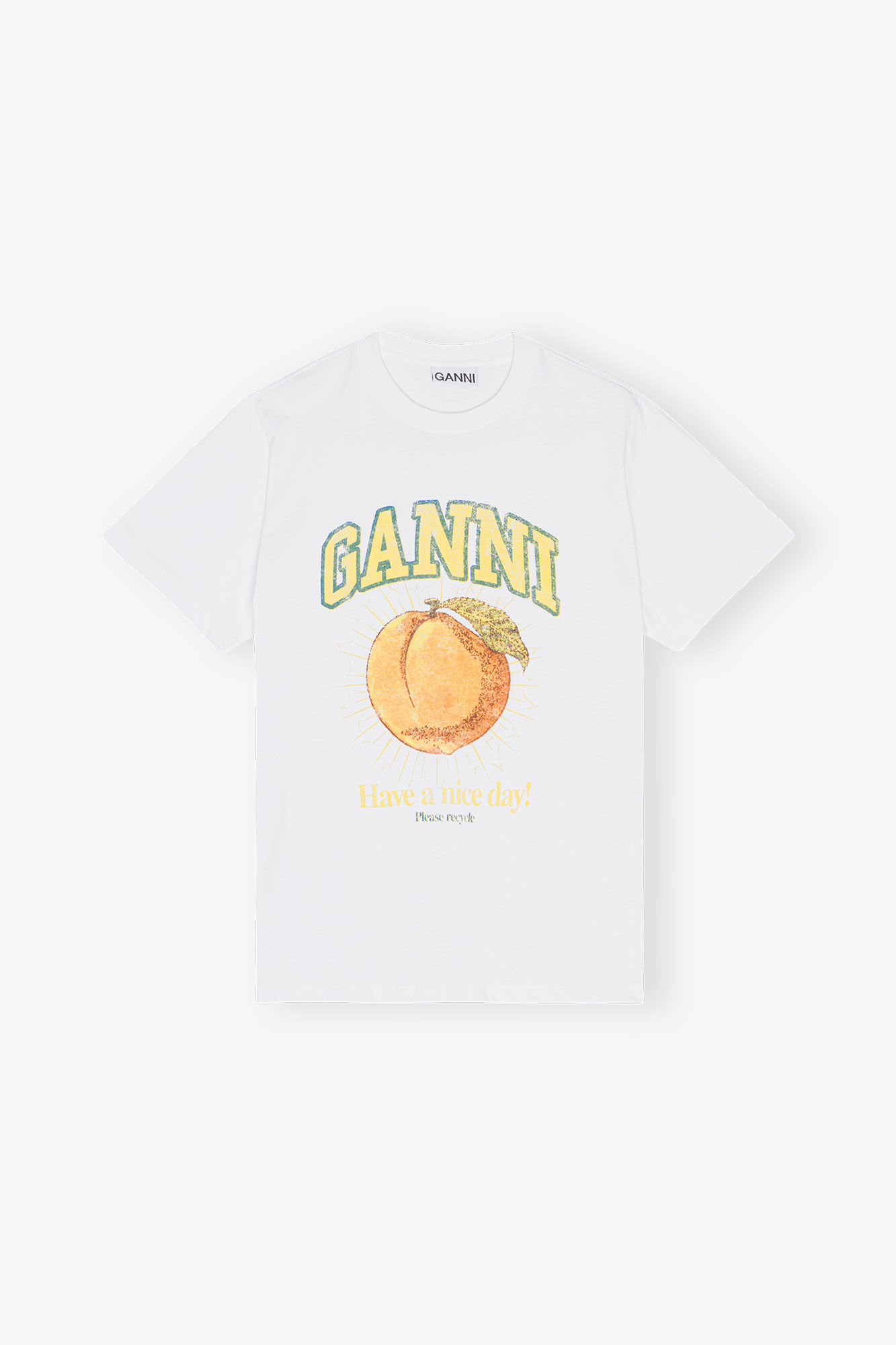 Relaxed Peach T-shirt, Organic Cotton, in colour Bright White - 1 - GANNI