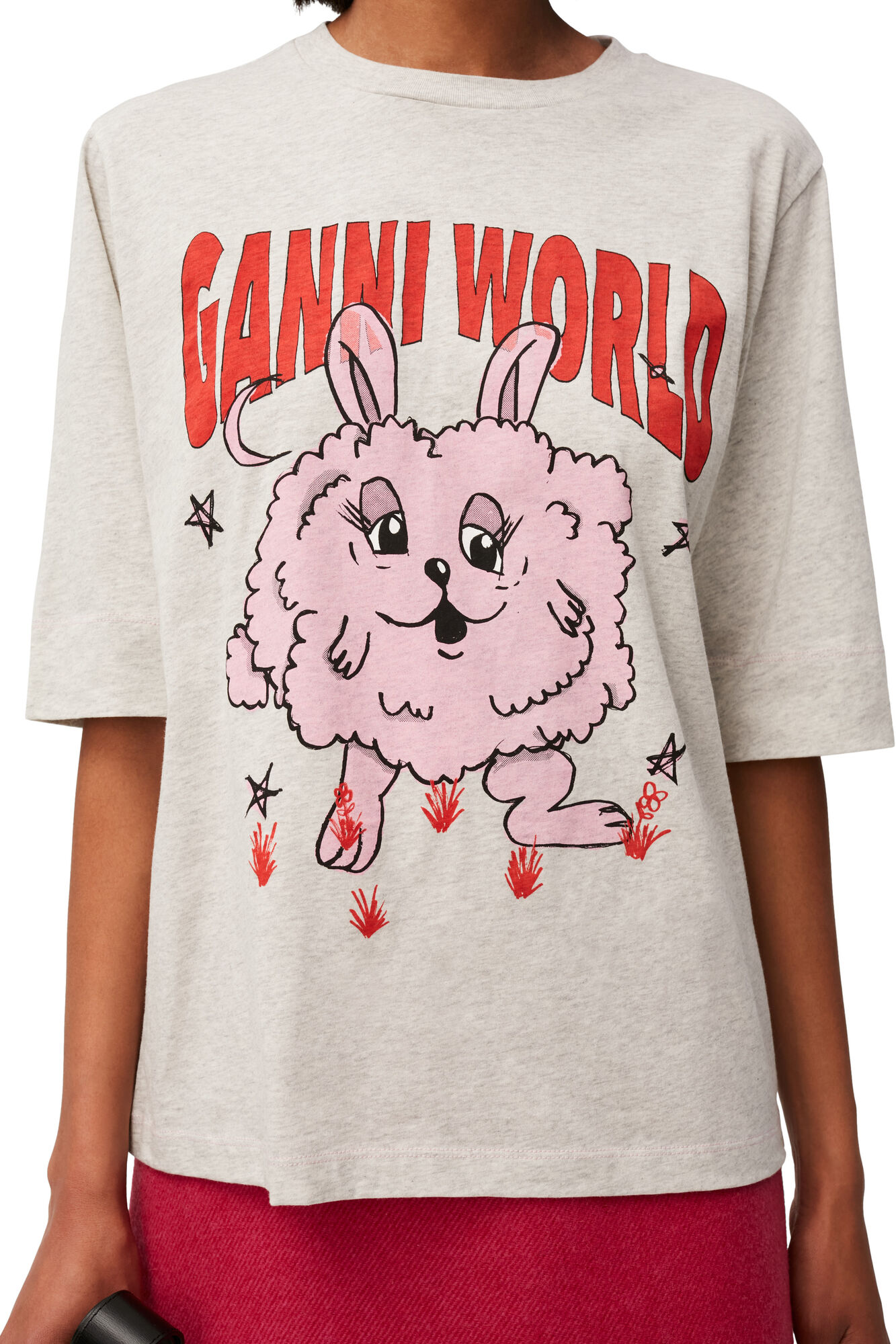 Bunny T-shirt, Cotton, in colour Grey Melange/Nature - 3 - GANNI