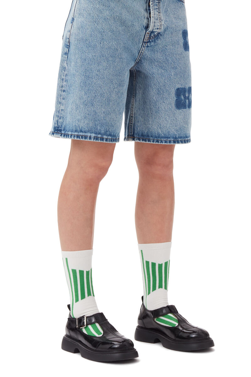 White/Green Sporty Socks, Cotton, in colour Kelly Green - 3 - GANNI