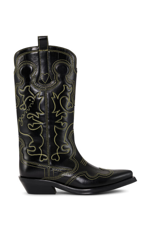가니 GANNI Embroidered Western Boots,Black