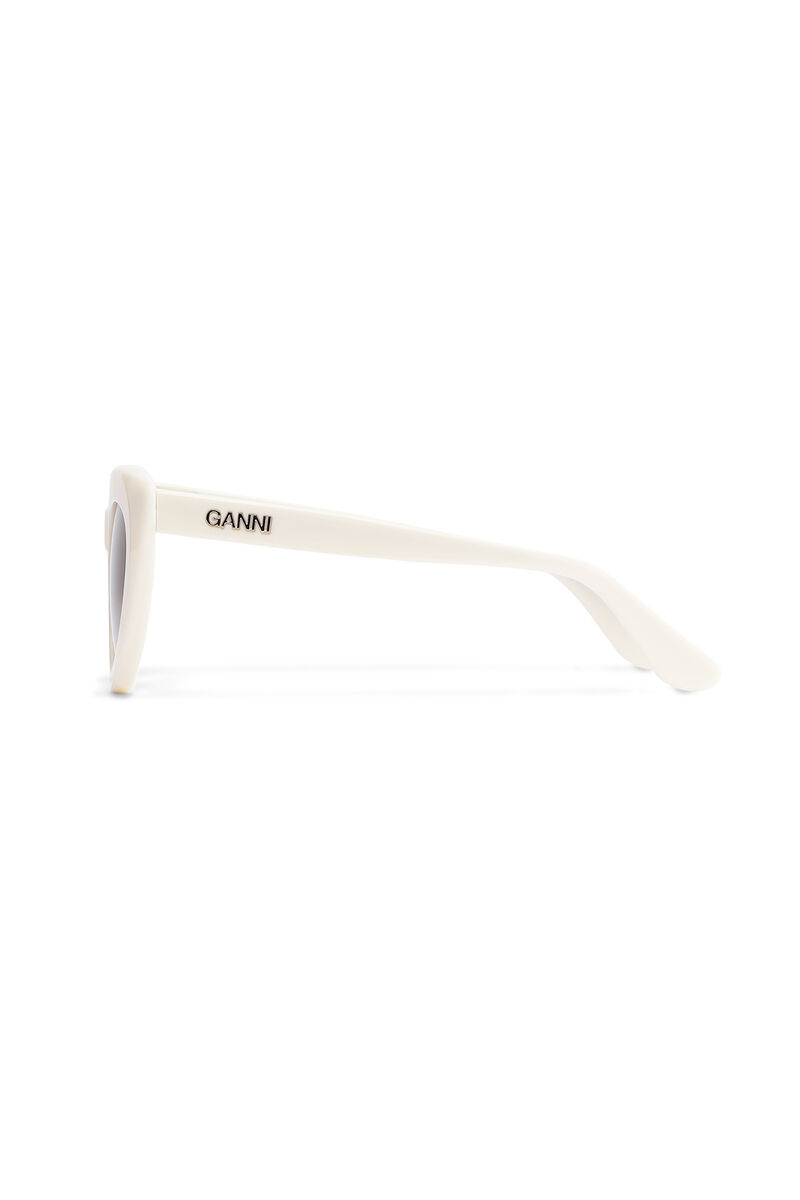 Cateye-solbriller med runde hjørner, Biodegradable Acetate, in colour Egret - 2 - GANNI