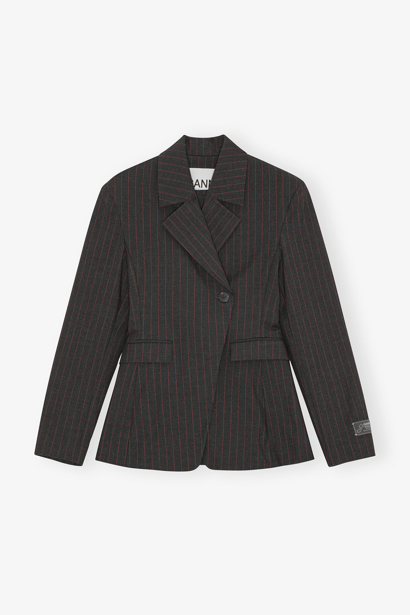 Schwarzer Nadelstreifenblazer, Elastane, in colour Phantom - 1 - GANNI