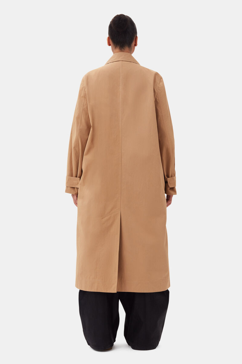 Beige Cotton Twill Buckle Coat, Nylon, in colour Tiger's Eye - 8 - GANNI