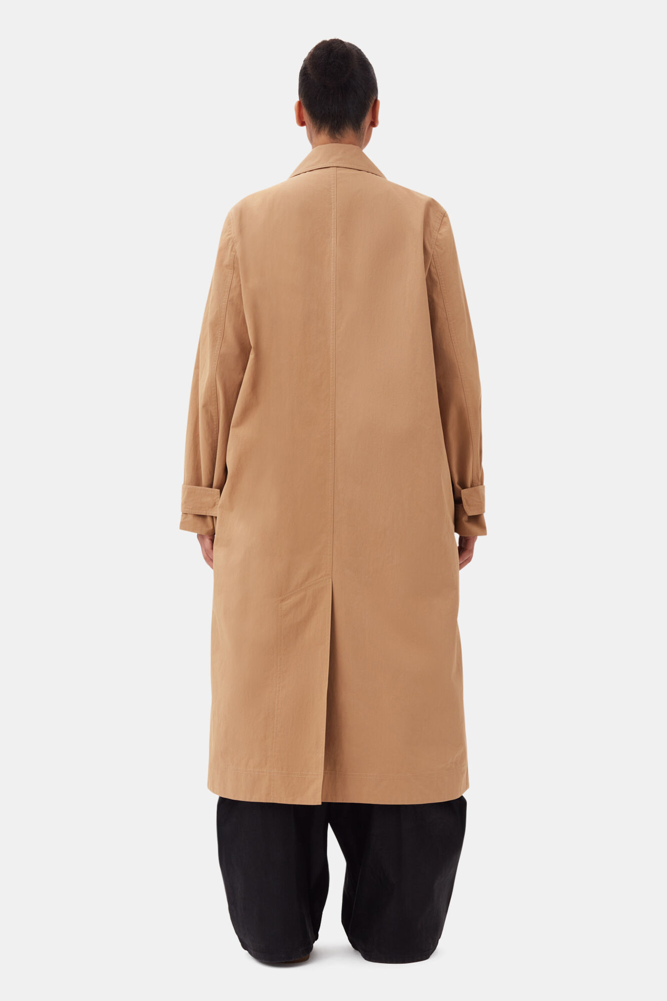 Beige Cotton Twill Buckle Coat, Nylon, in colour Tiger's Eye - 8 - GANNI