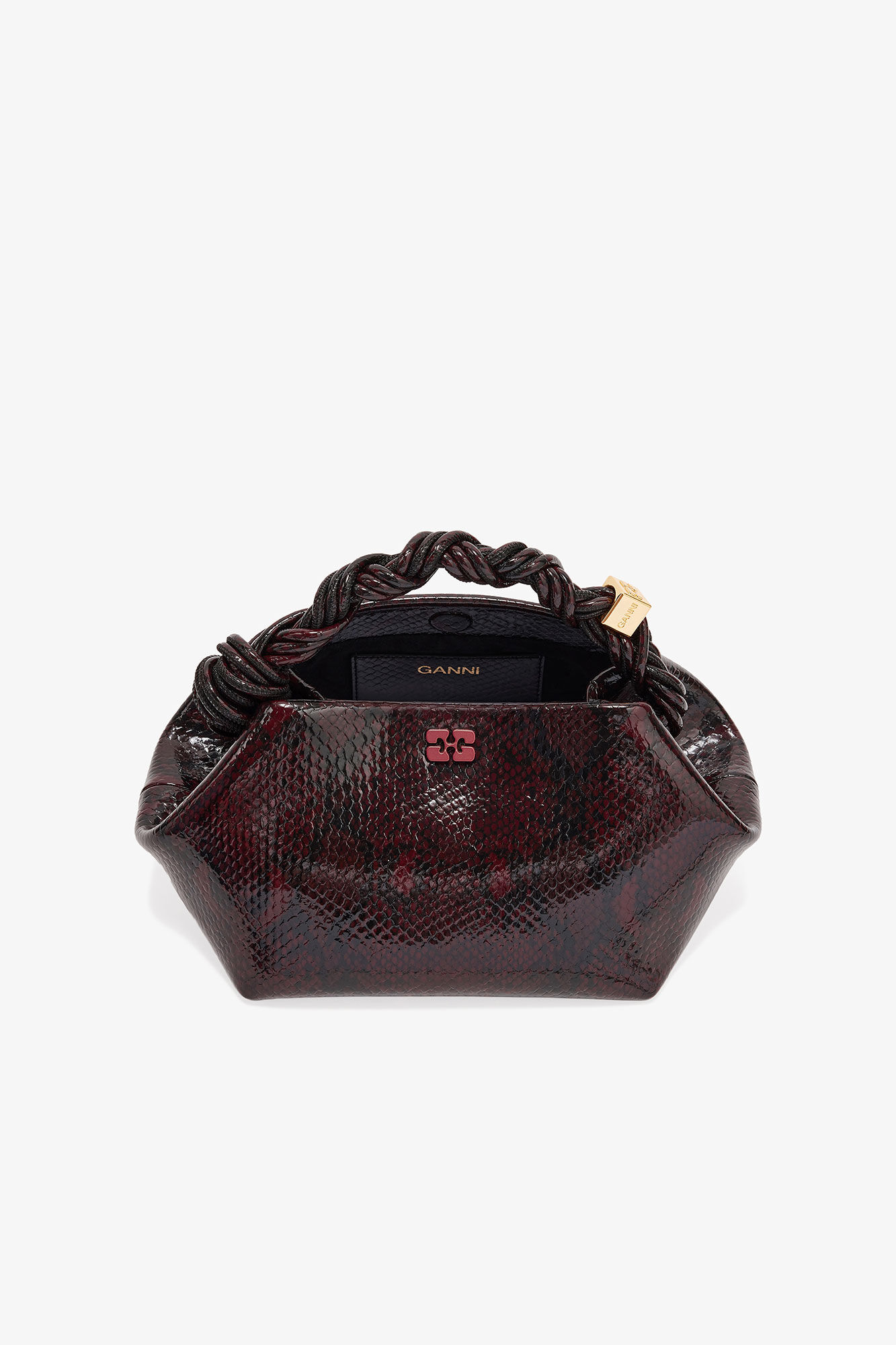 Burgundy Snake Small GANNI Bou Bag, Polyester, in colour Dark Burgundy - 3 - GANNI