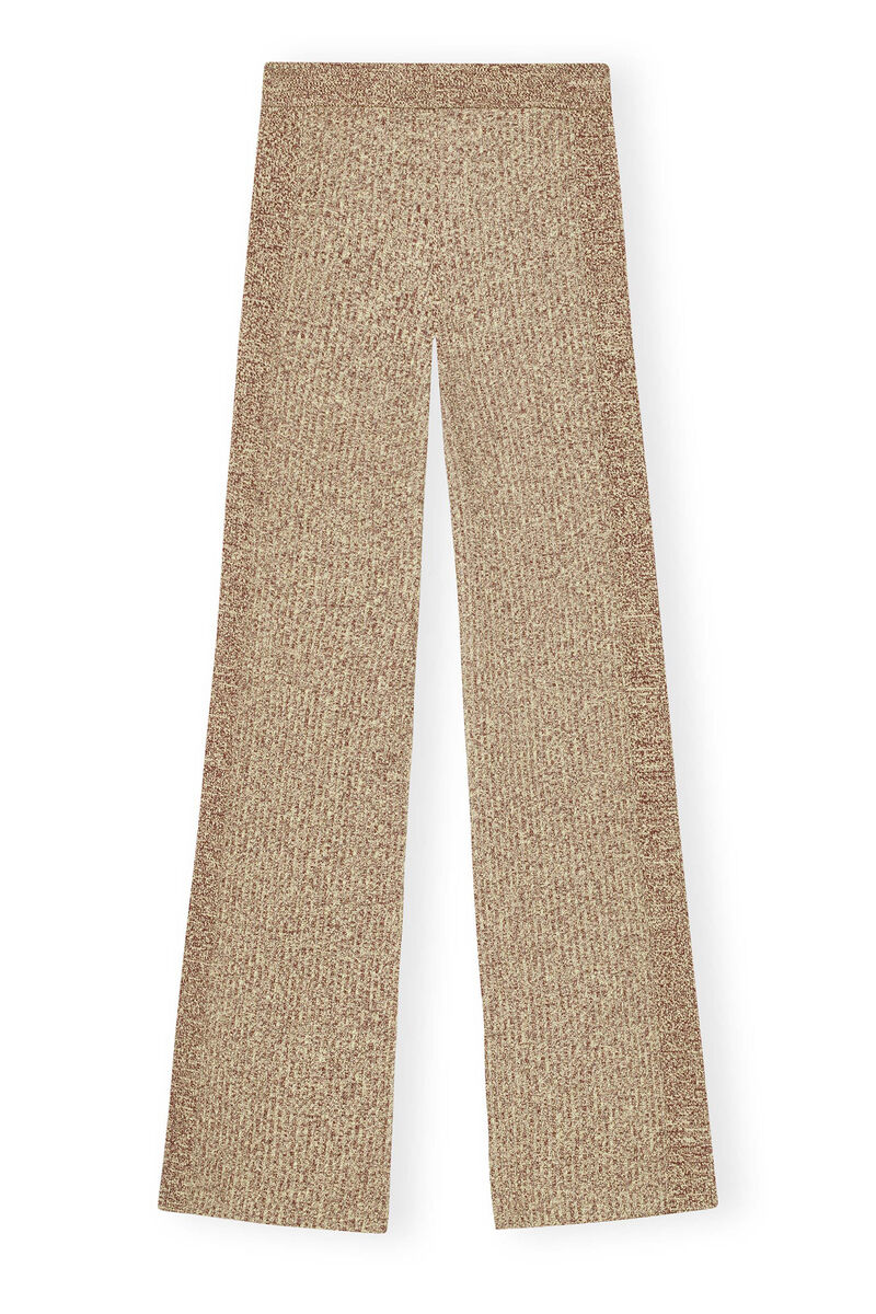 GANNI x Paloma Elsesser Melange Rib Straight Trousers, Elastane, in colour Brandy Brown - 2 - GANNI