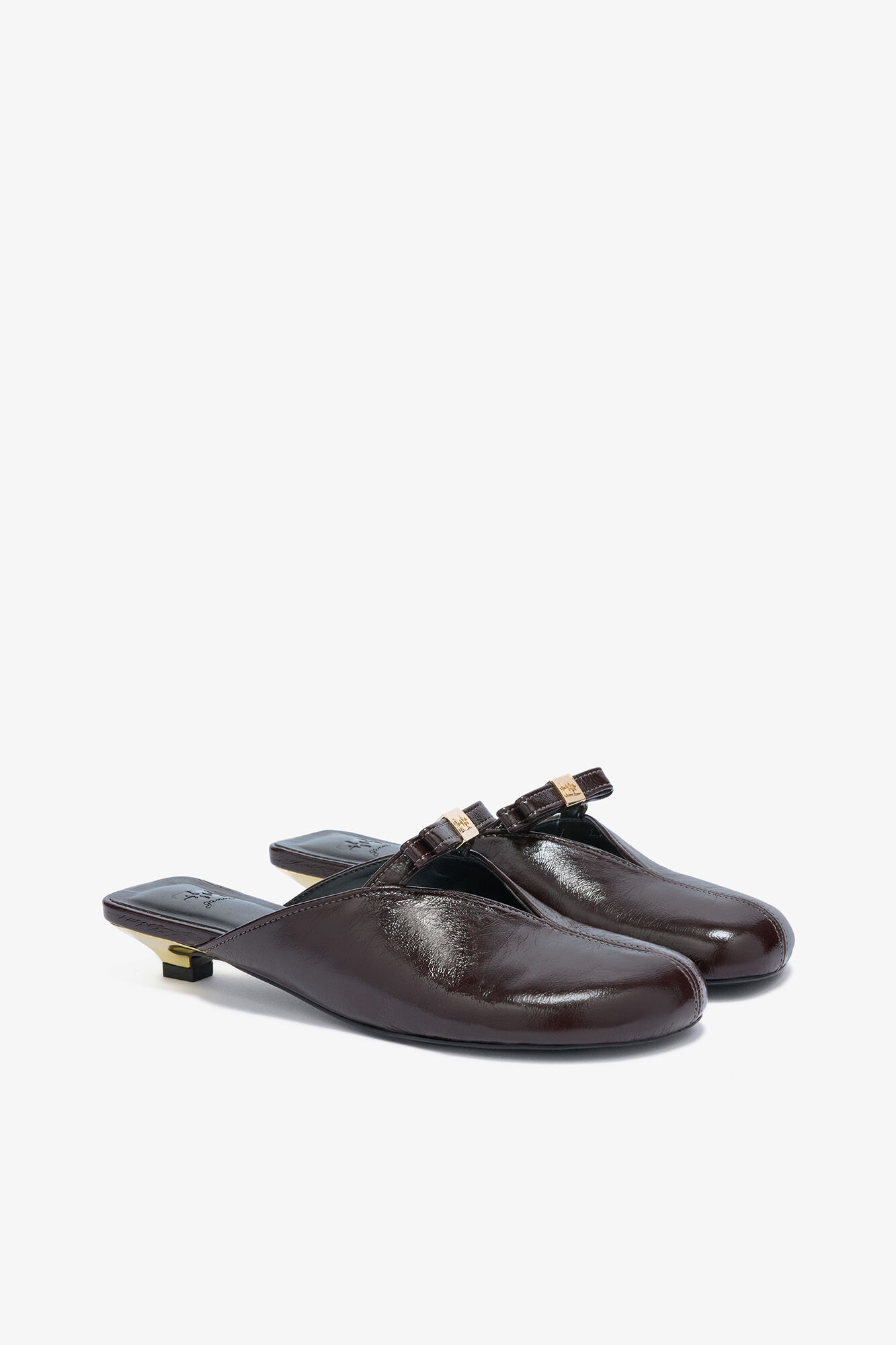 Sue Kitten Heel Mules in Brown, Polyester, in colour Demitasse - 2 - GANNI