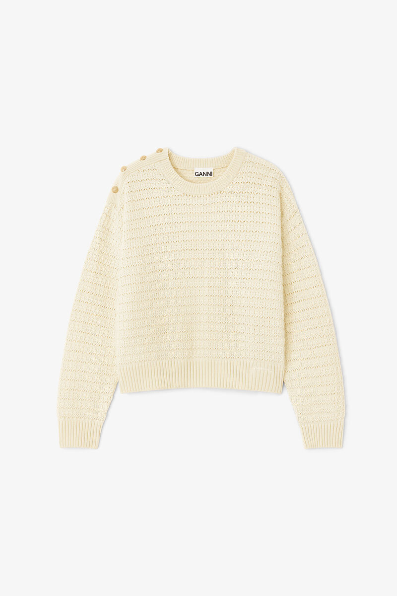 Cream Wool Jumper, Wool, in colour Cloud Cream - 1 - GANNI