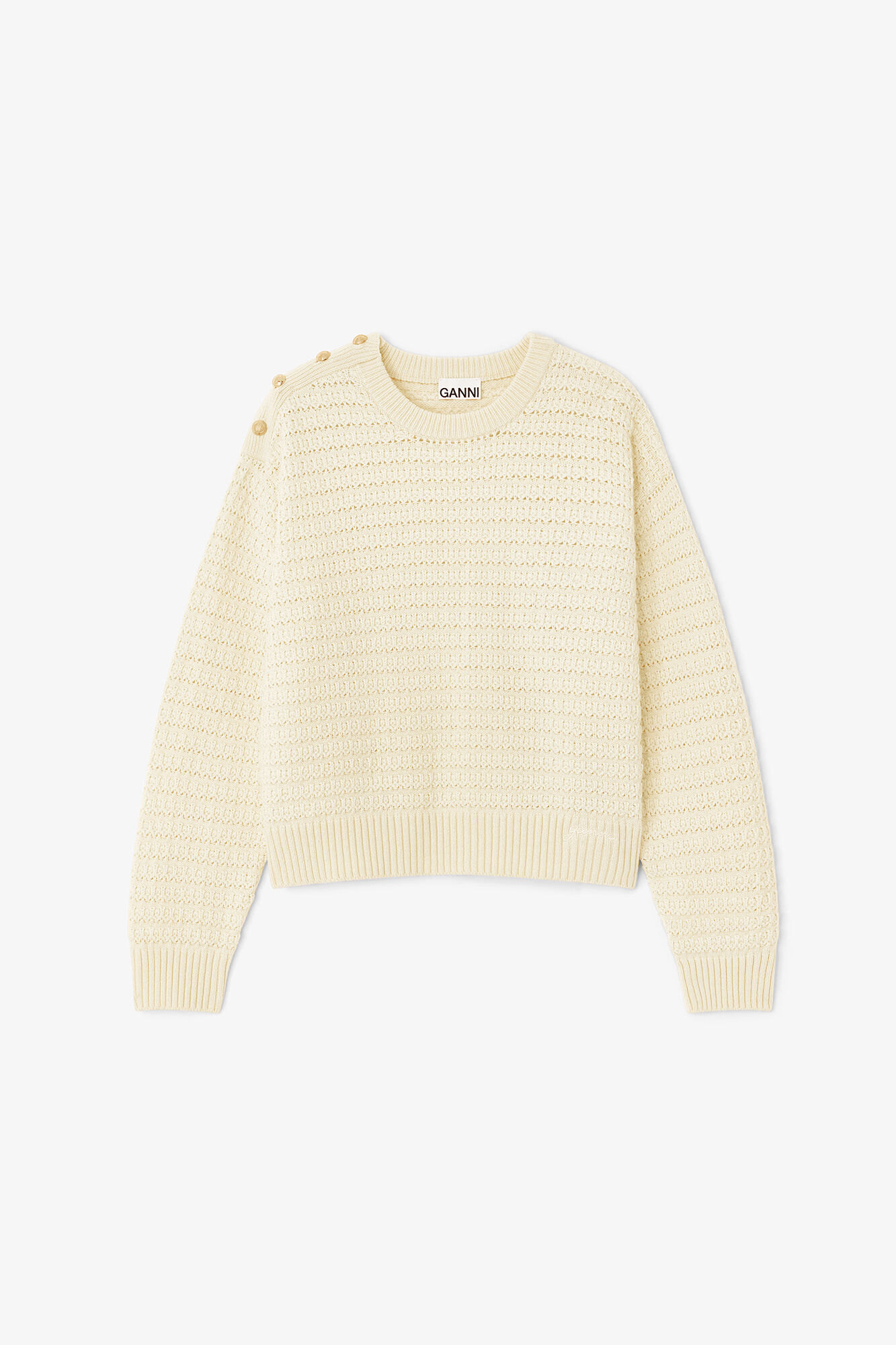 Cream Wool Jumper, Wool, in colour Cloud Cream - 1 - GANNI