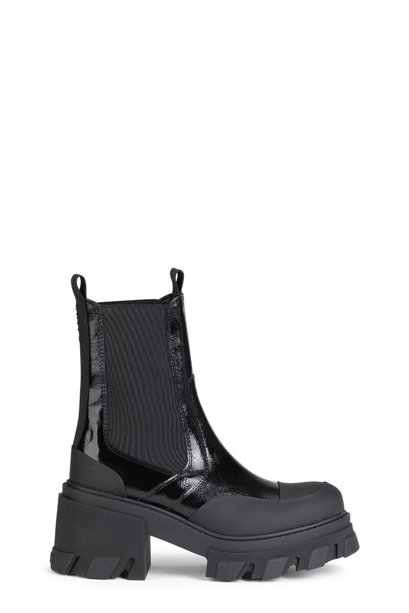 Cleated Mid Chelsea Boots, Calf Leather, in colour Black - 1 - GANNI