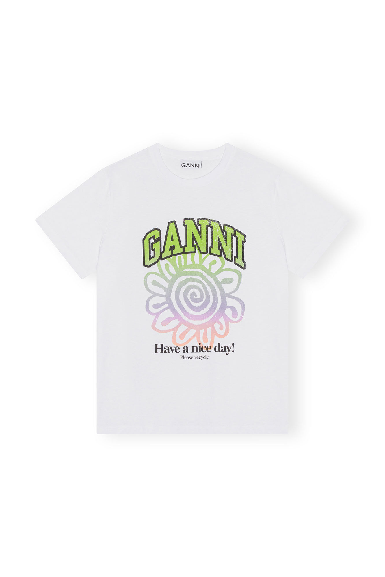 Relaxed Multi Flower T-shirt, Cotton, in colour Bright White - 1 - GANNI