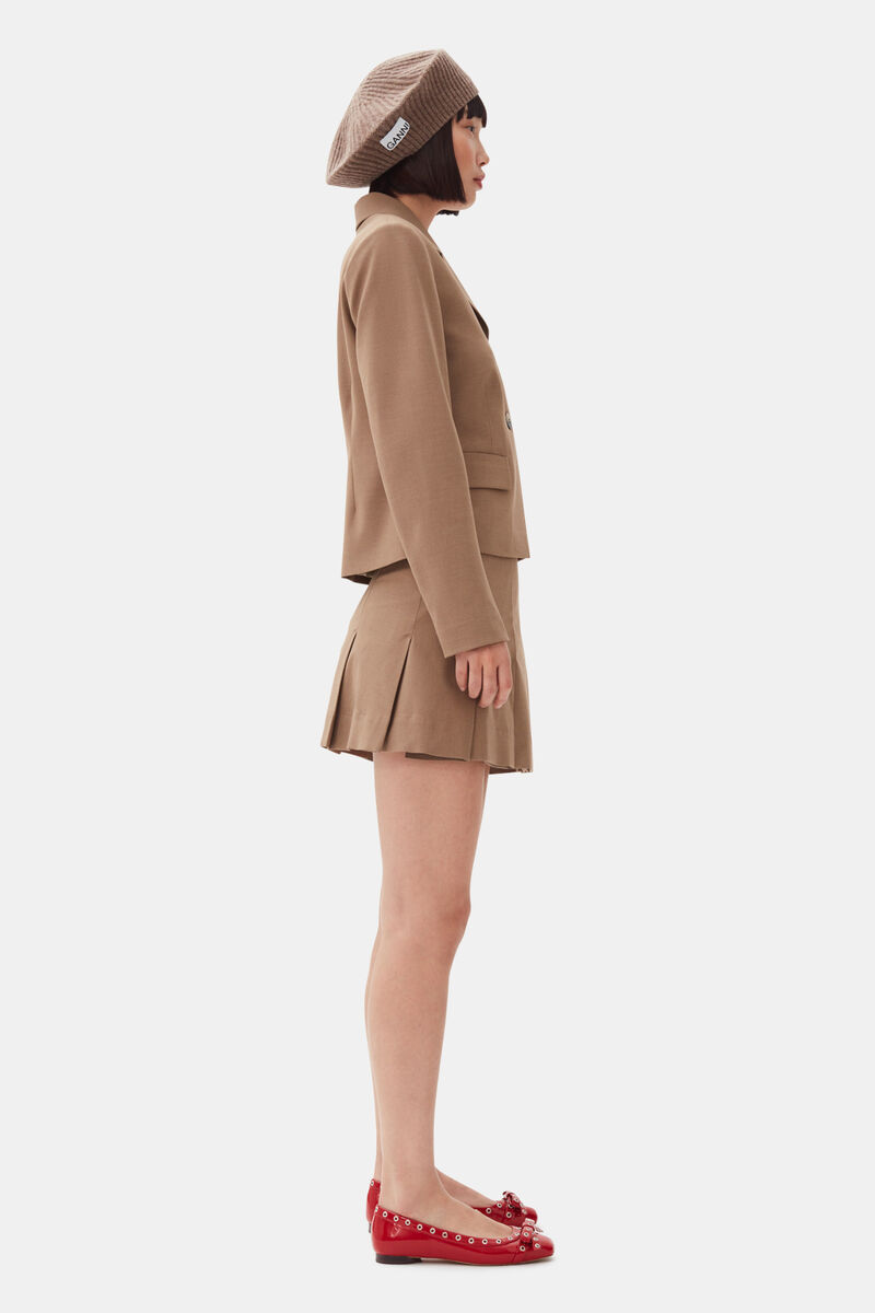Brown Drapey Melange Fitted Blazer, Elastane, in colour Tiger's Eye - 3 - GANNI