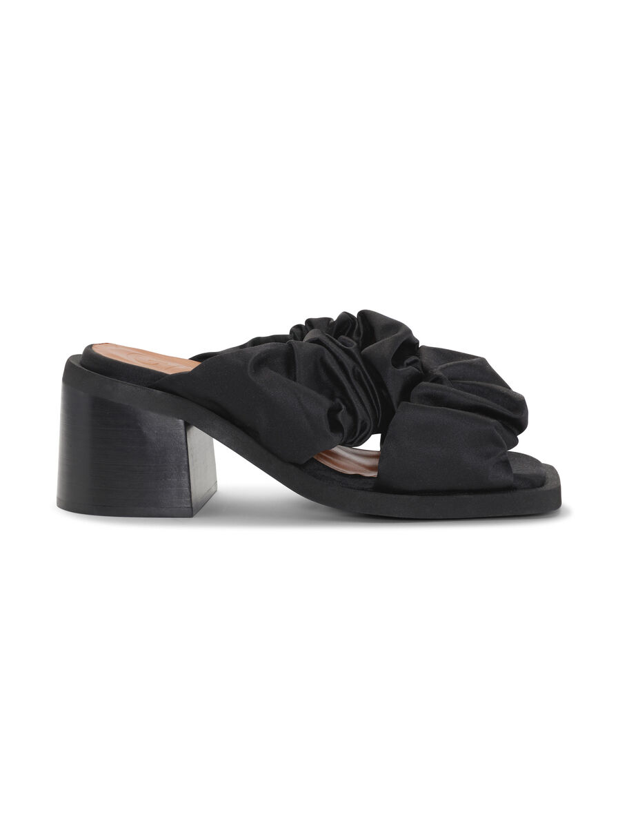Heeled Ruched Sandals, Polyester, in colour Black - 1 - GANNI