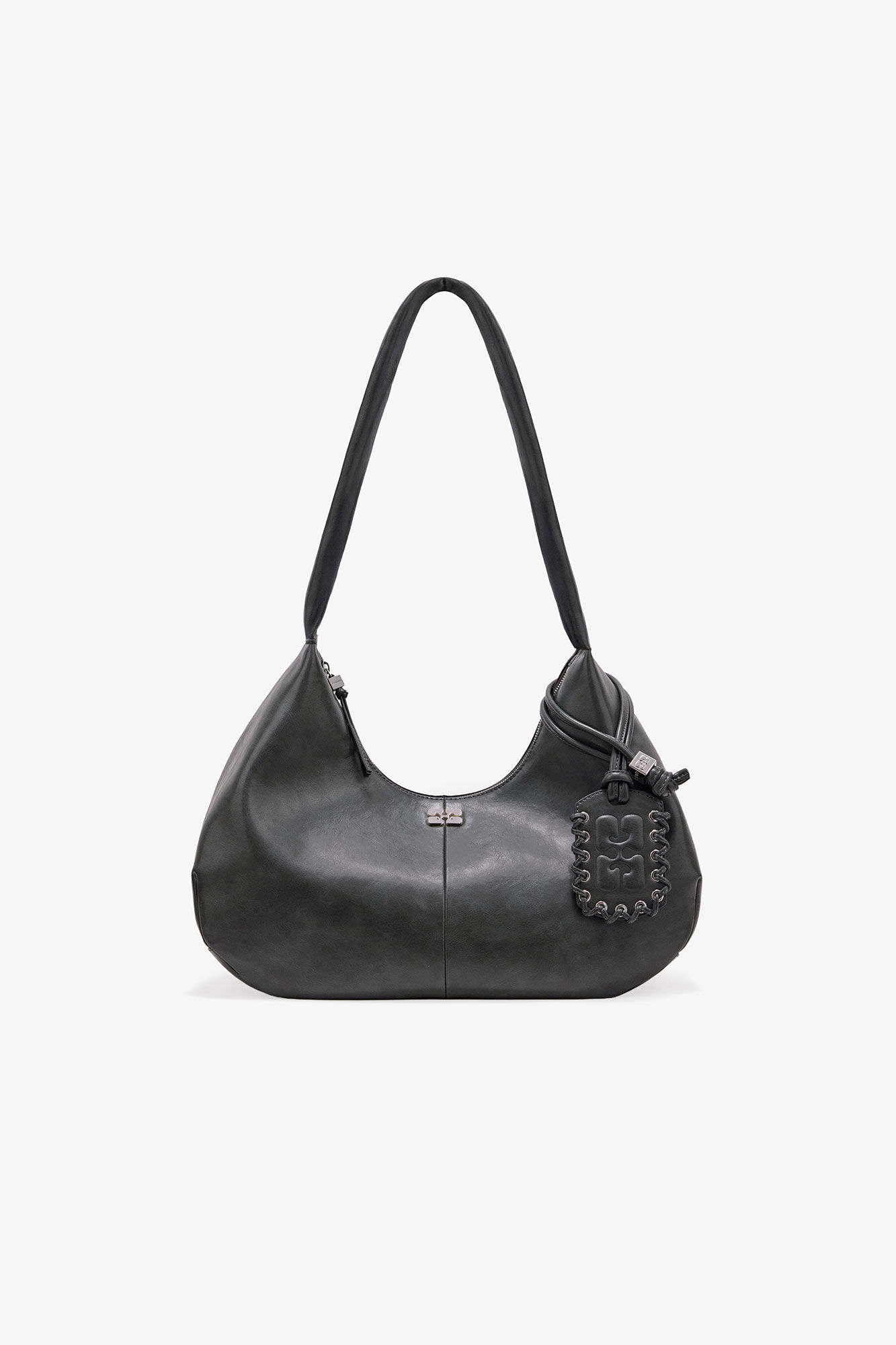 Medium Hobo-veske i stålgrått, Lyocell, in colour Steal Grey - 1 - GANNI