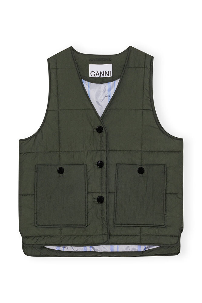 Green Quilt Boxy Vest, Kombu Green