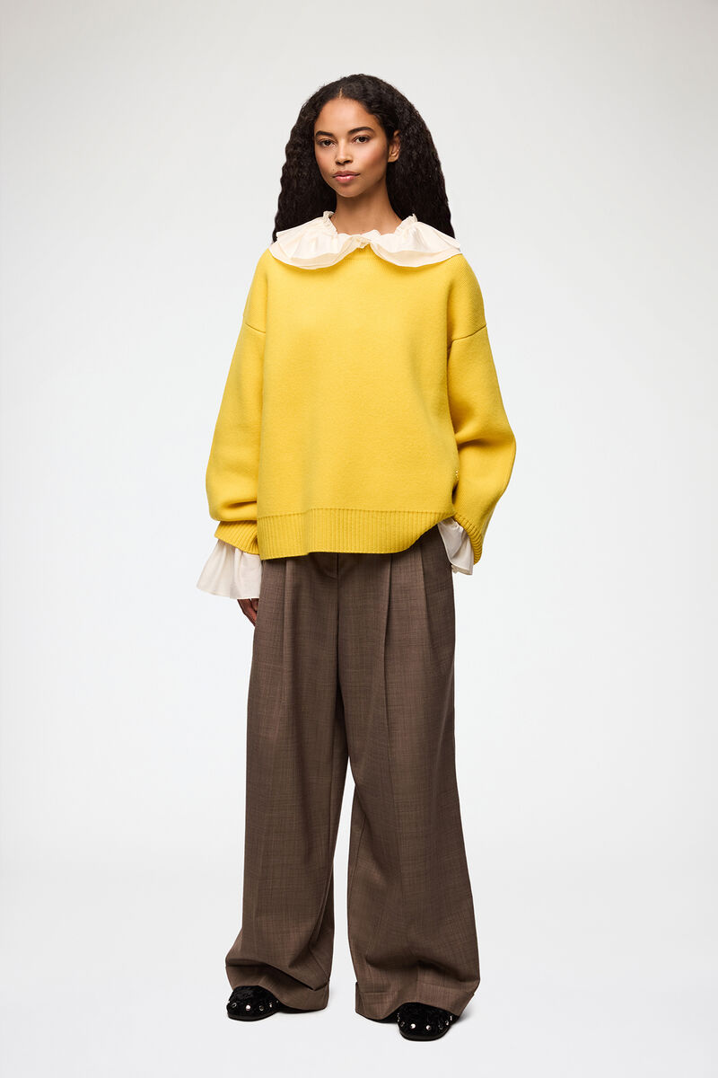 Jumper in Yellow Knit, Wool, in colour Lemon - 2 - GANNI