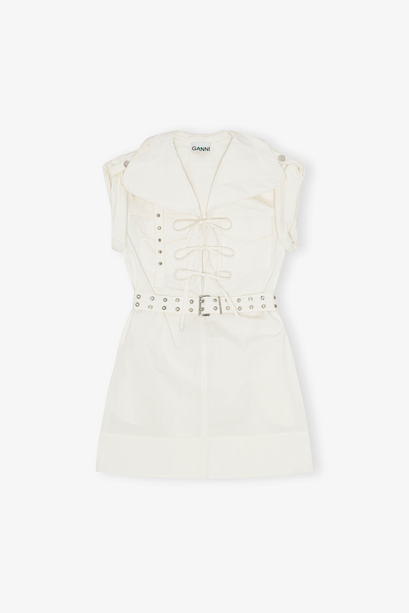 Ivory Stretch Cotton Mini Dress, Organic Cotton, in colour Egret - 1 - GANNI