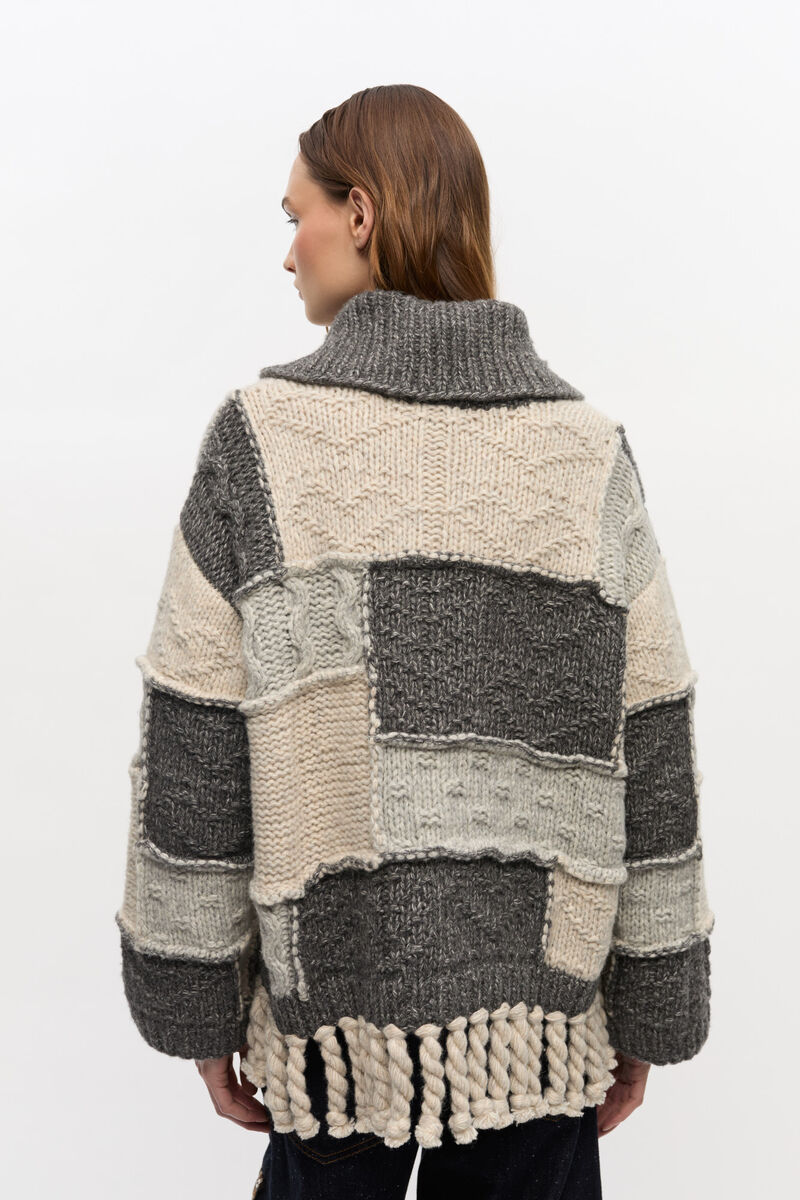 Patchwork Fringe Sweater, Cotton, in colour Multicolour - 4 - GANNI