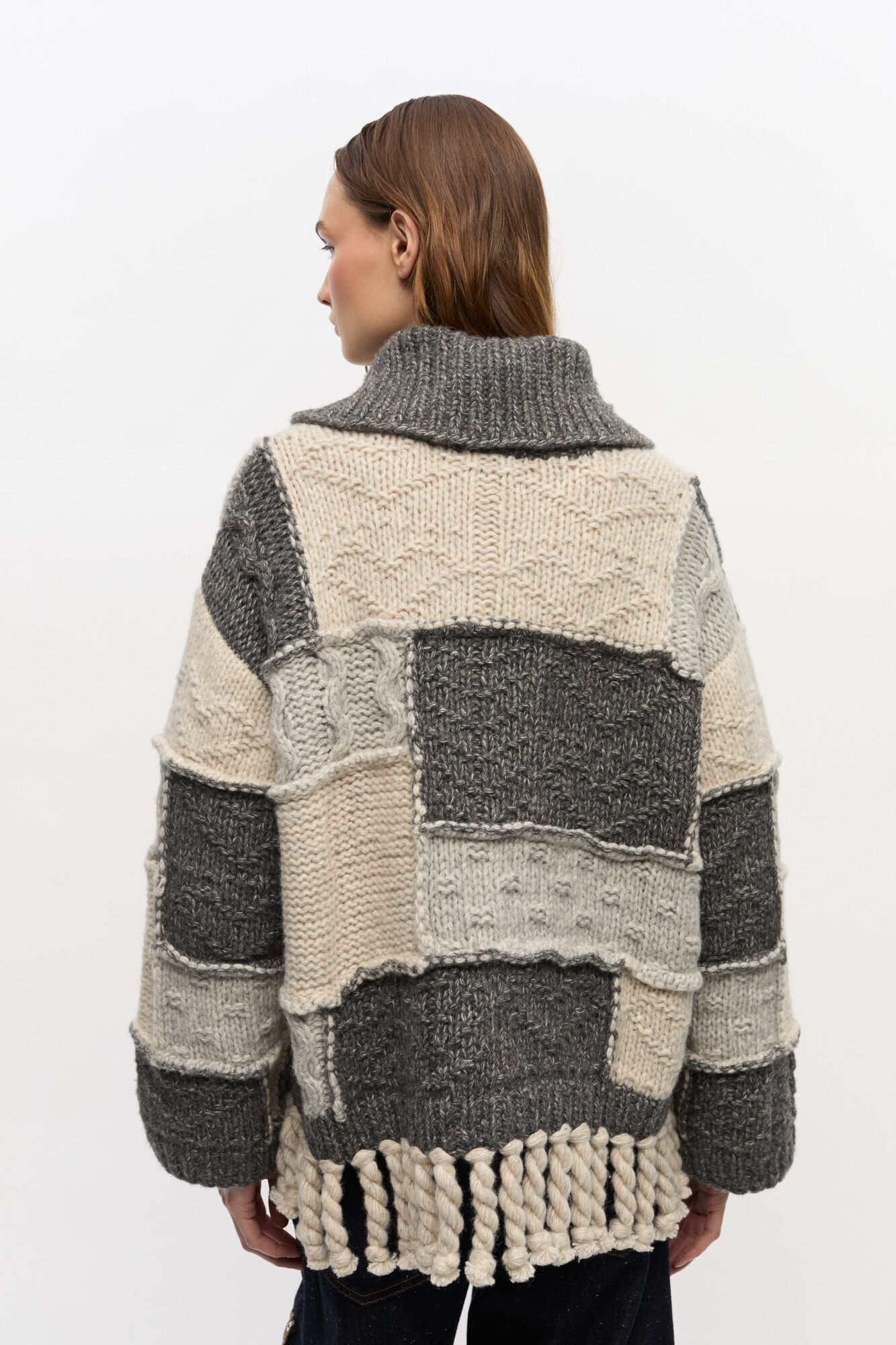 Patchwork Fringe Sweater, Cotton, in colour Multicolour - 4 - GANNI