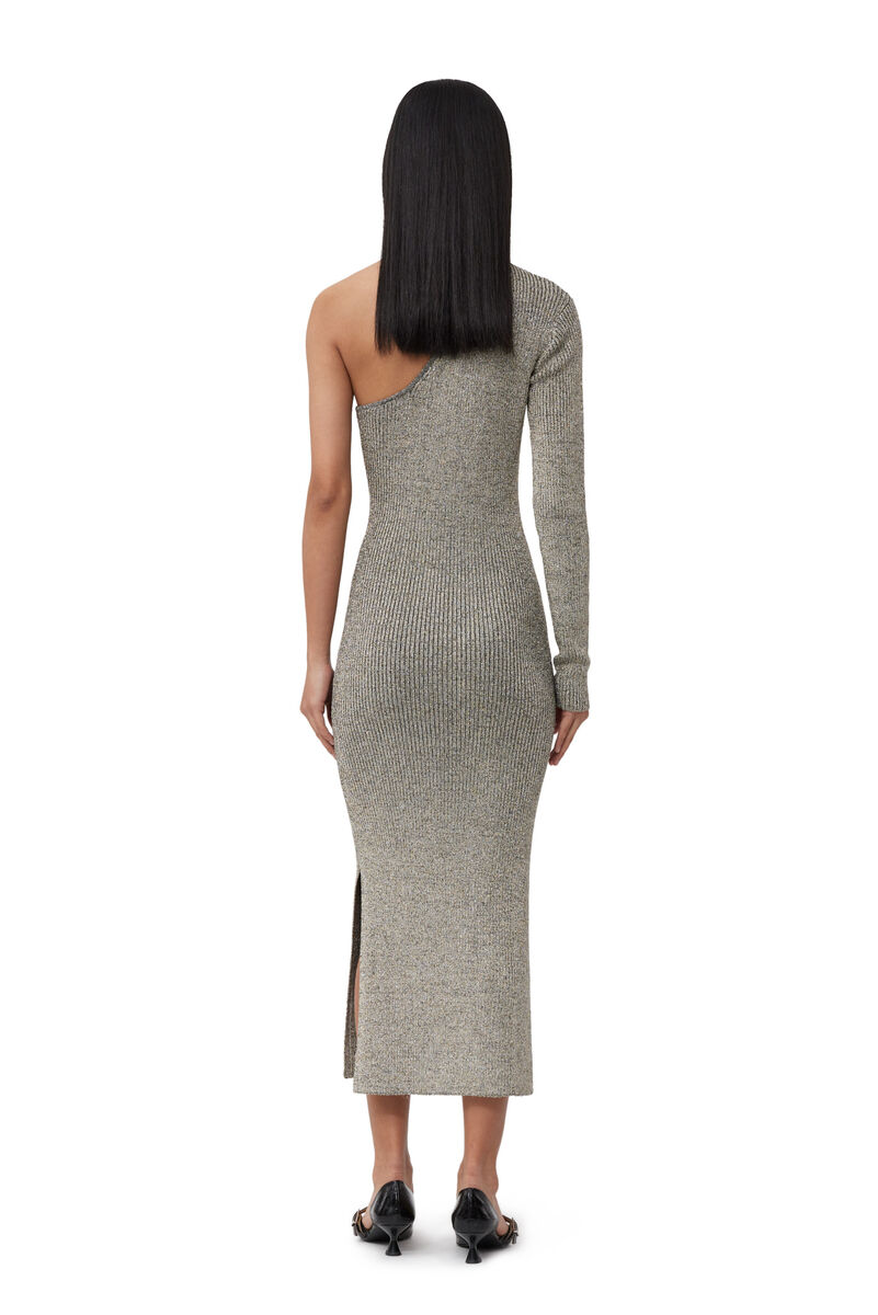 Sparkle One-sleeve klänning, Metal, in colour Silver - 3 - GANNI