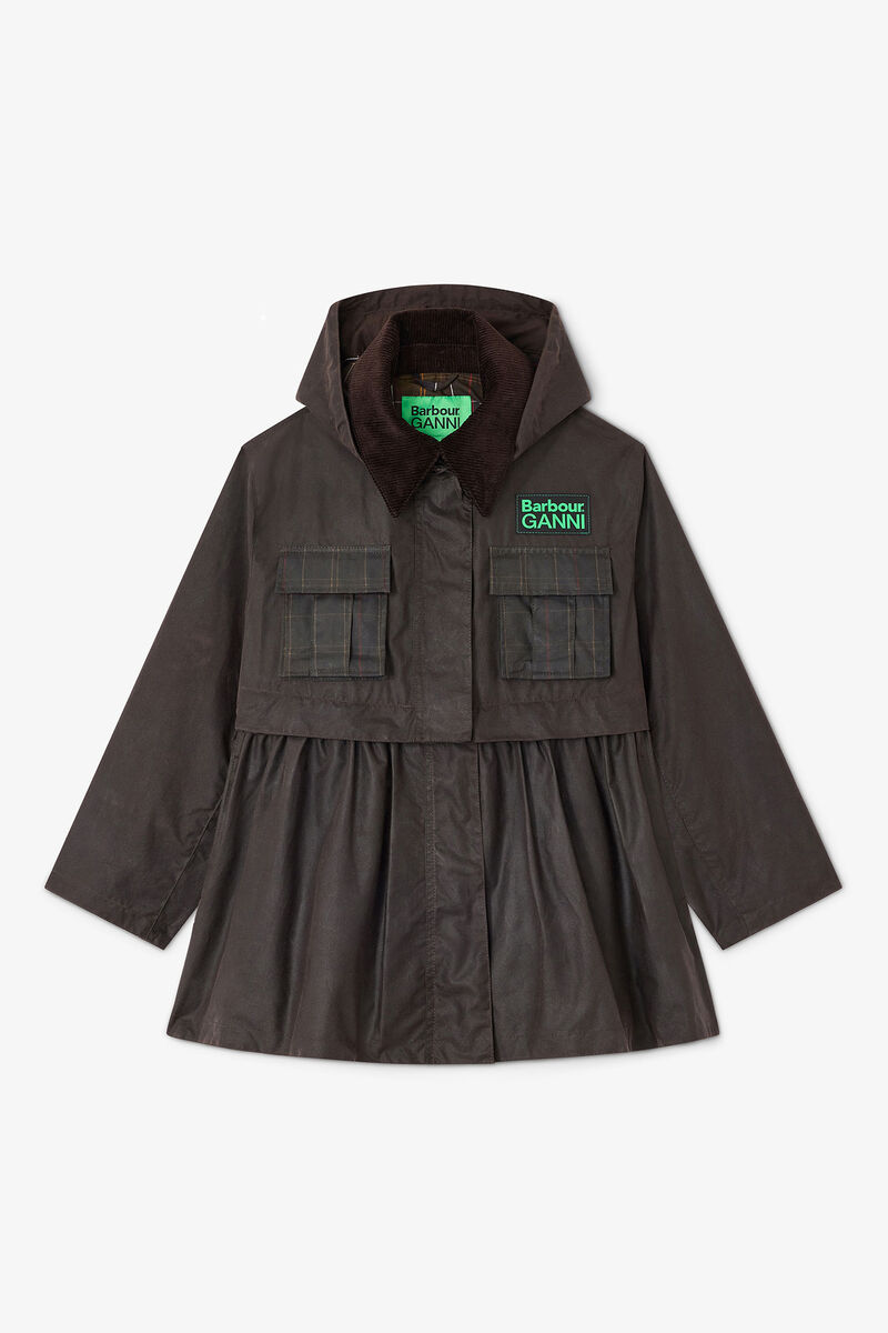 Peplum Wax Jacket in Green, Cotton, in colour Ganache - 1 - GANNI