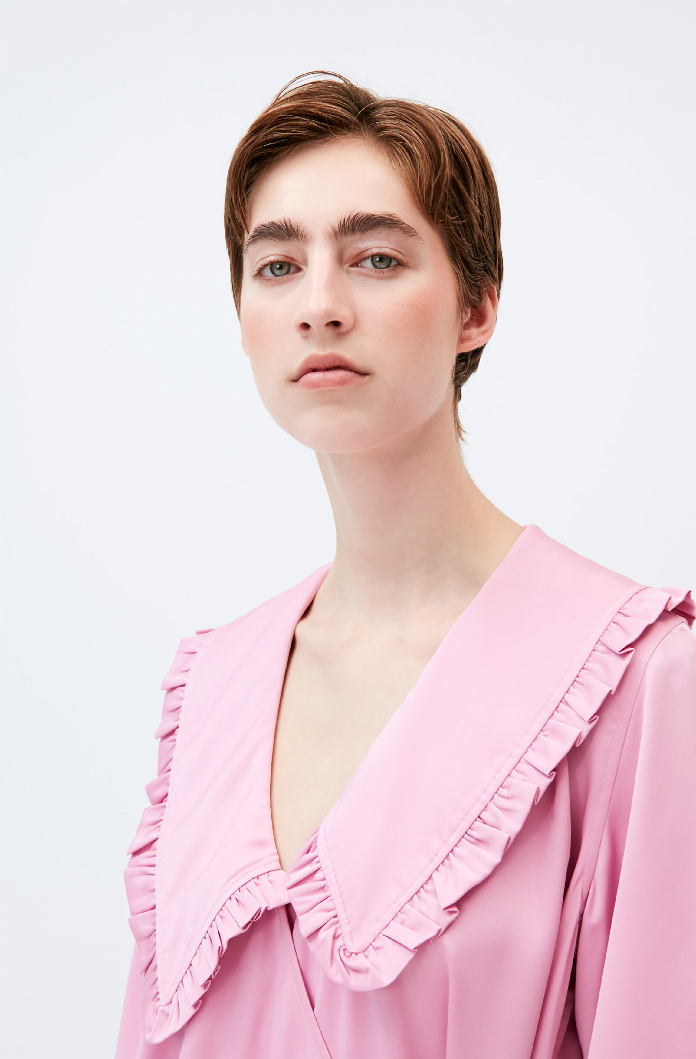 Smocked Satin Ruffle Collar Wavy Waist Oversize Wrap Dress Smocked Satin Ruffle Collar Wavy Waist Oversize Wrap Dress