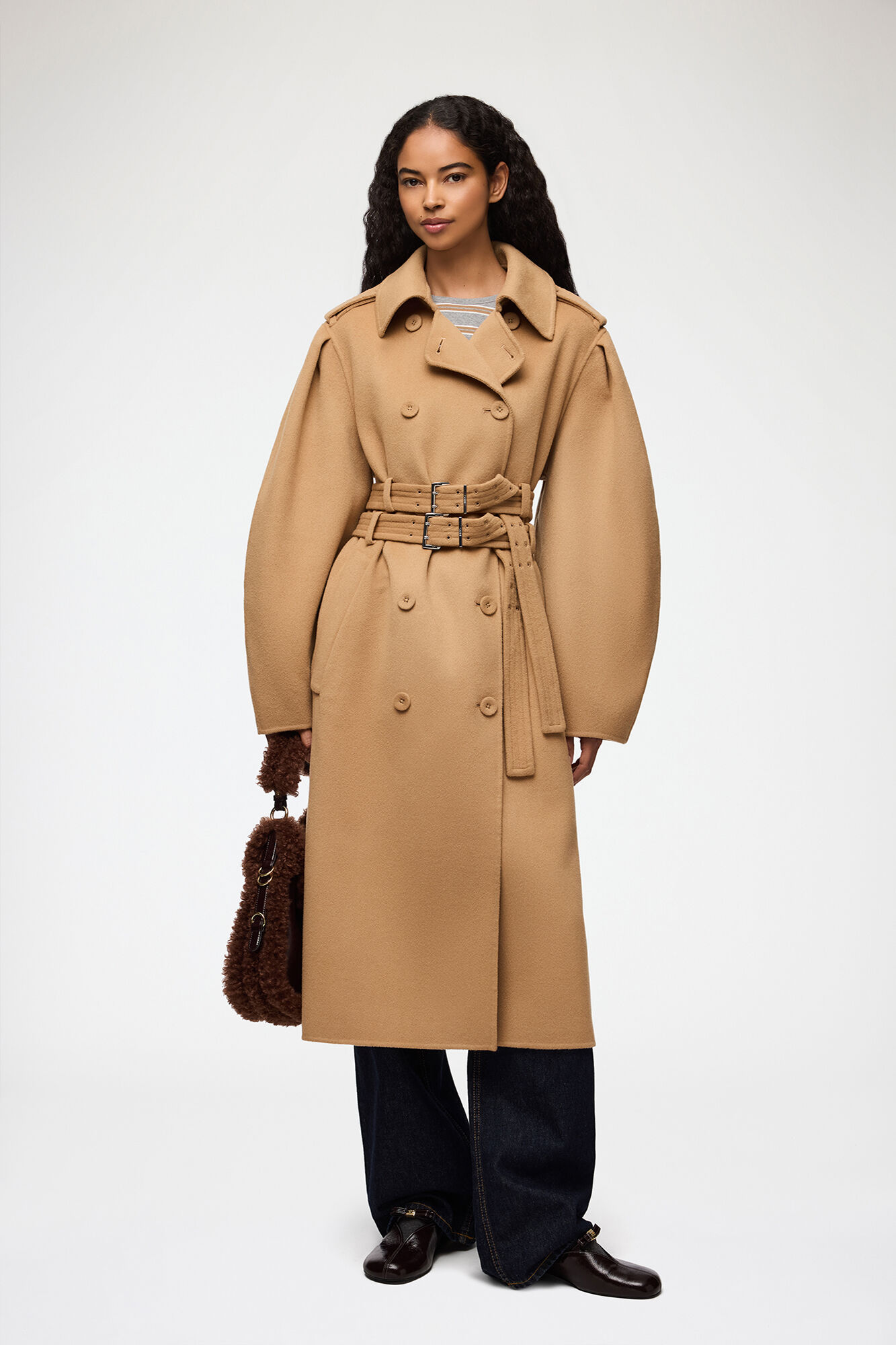 Coat in Double-Faced Wool, Wool, in colour Tiger's Eye - 1 - GANNI