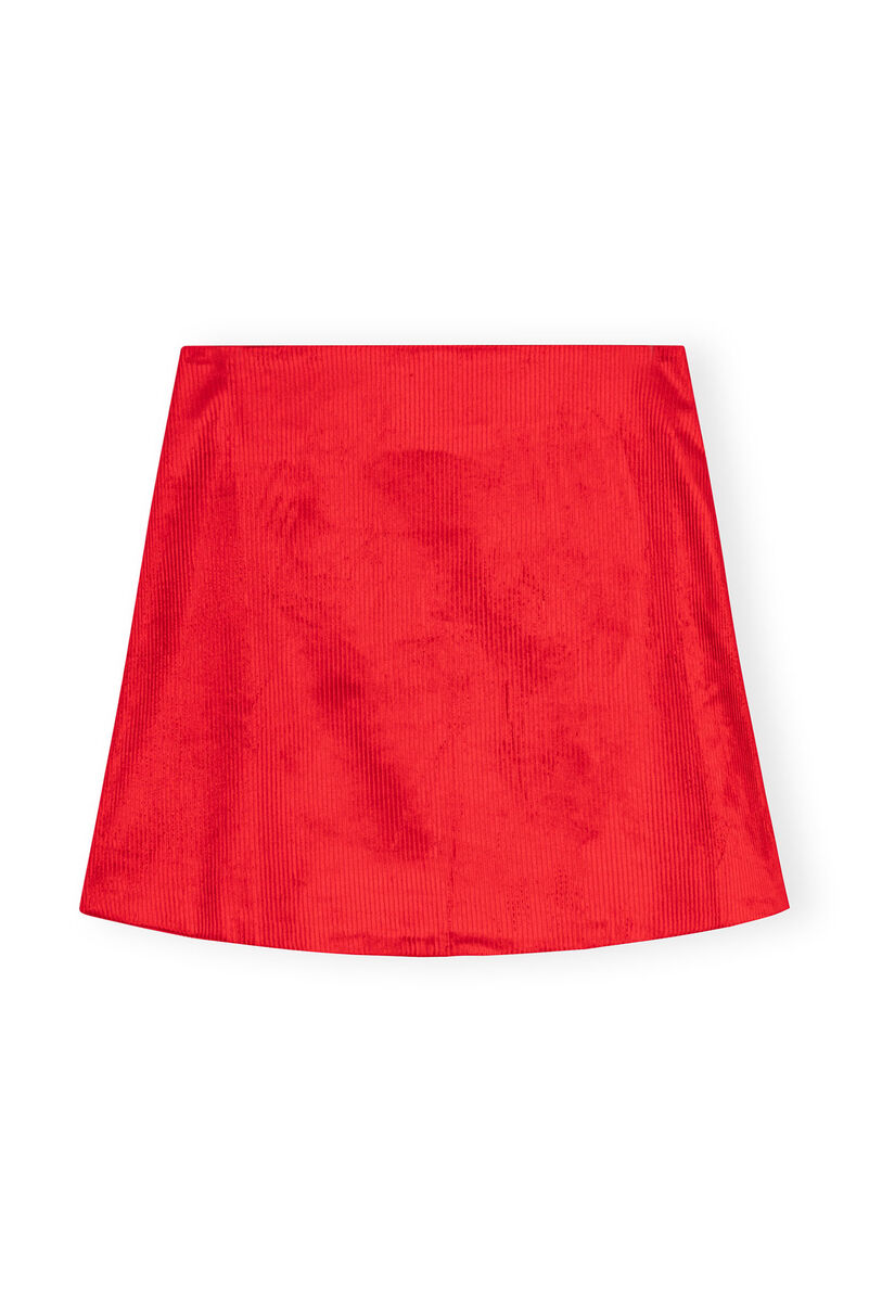 Jupe Red Shiny Corduroy Mini, Organic Cotton, in colour High Risk Red - 1 - GANNI