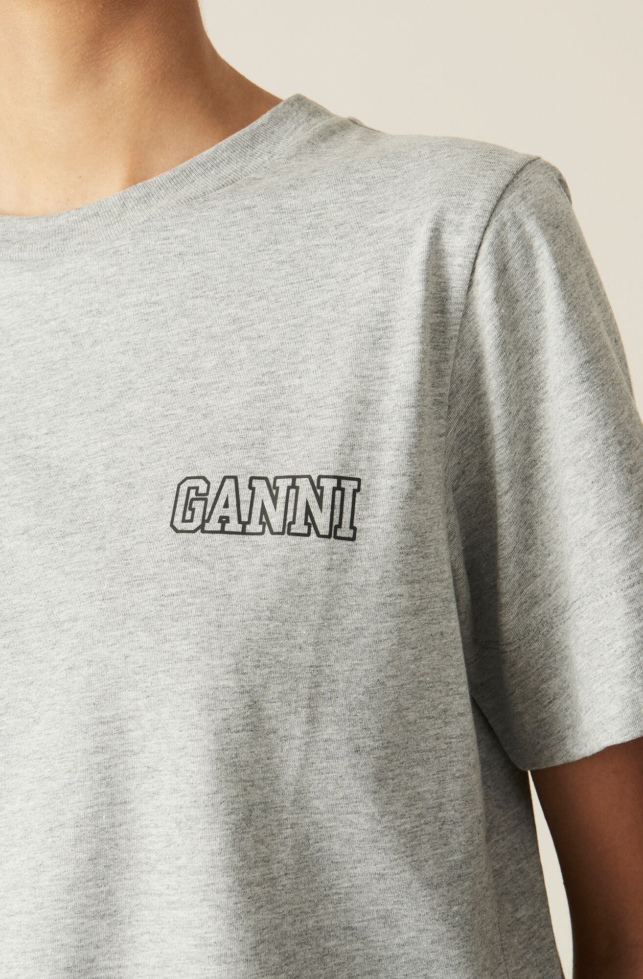Thin Software Jersey T-shirt, Cotton, in colour Paloma Melange - 4 - GANNI