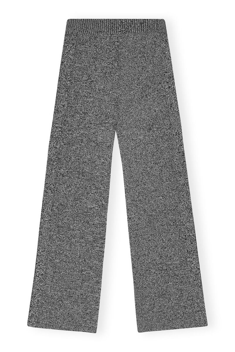 Grey Melange Rib Cropped Trousers, Elastane, in colour Black - 2 - GANNI
