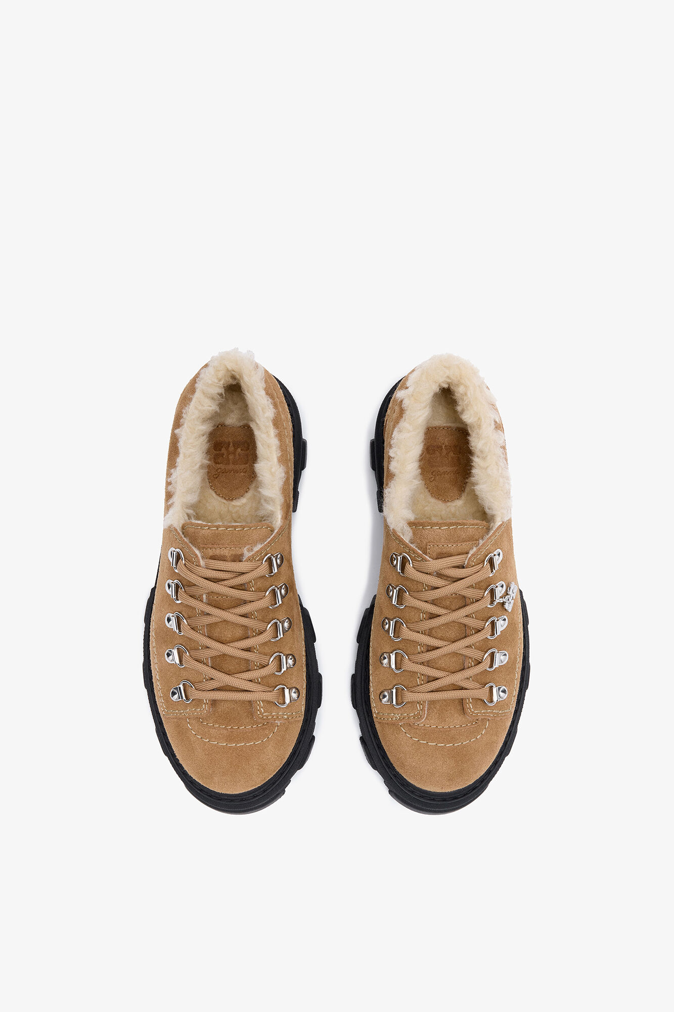 Cleated Derbies in Brown, Recycled Leather, in colour Cognac - 3 - GANNI