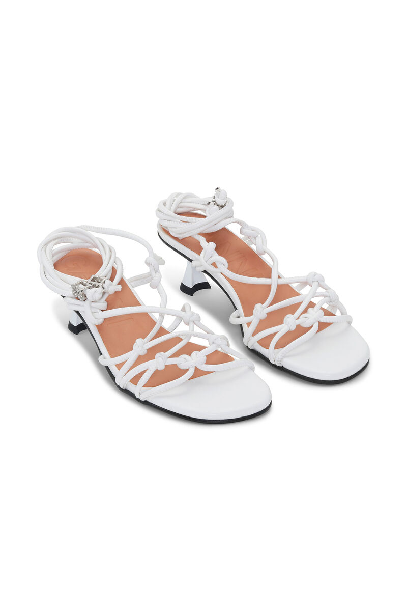 White Knots Kitten Heel Sandals, Vegan Leather, in colour Egret - 3 - GANNI